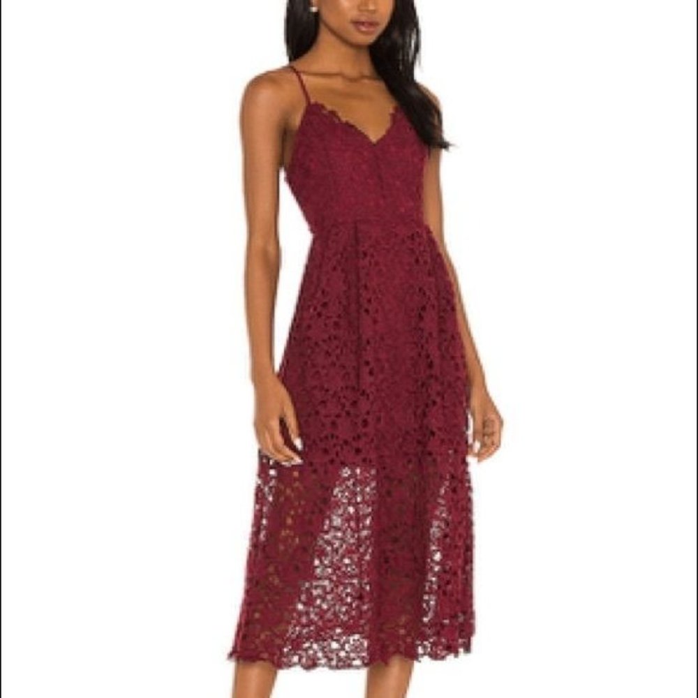 ASTR The Label Lace Crochet Burgundy Wine A Line Midi Dress Size M
